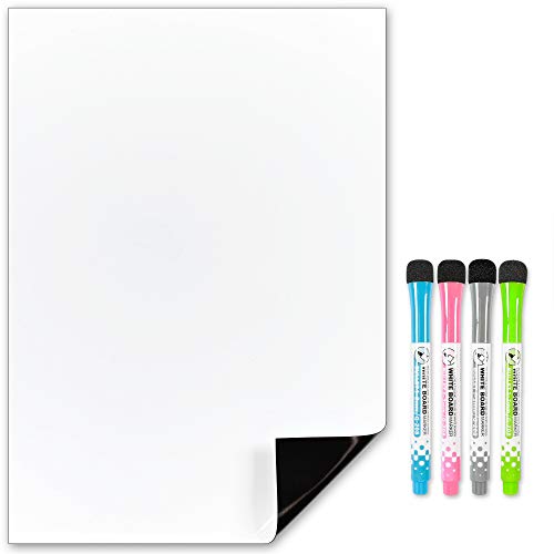 The Magnet Shop A5 Dry Wipe Whiteboard - Great for Taking Notes, Lists, Memos and Menus. Magnetic and Reusable! Perfect for Home, Kitchen, Office and School. Comes with 4 Magnetic Pens. (A5)