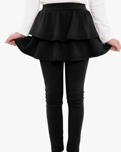 Girls School Uniform Pants Kids Stretchy Tights Soft Tutu Leggings with Ruffle Skirt (US, Age, 7 Years, 8 Years, Black)4
