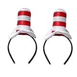 NUMJAW Dr Suess Hat Top Cat In The Hat Costume Seuss Costume,Red and White Striped Cat in the Hat Headband Stovepipe Hat,Elastic Cat In The Hat Hat Character Book Costume Cosplay Accessories