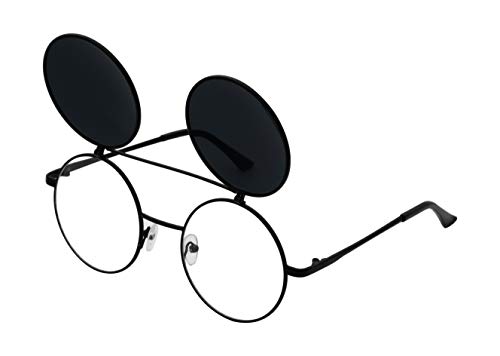 J&L Glasses Retro Gafas Para Hombres Mujeres Lente Negro Gafas, Gafas de Sol Unisex Adulto, Steampunk Flip-up (Black, Black) Cover
