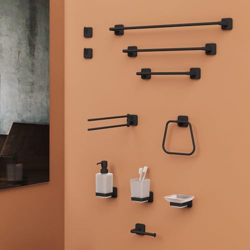 Porte-serviettes noir mat de 45 cm pour suspendre sans percer le carrelage