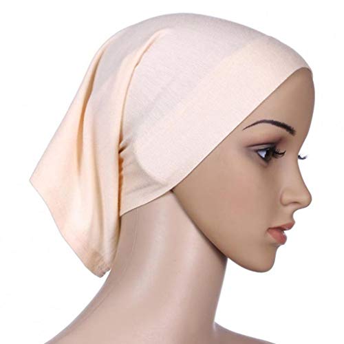 Uokoki Mujeres Pañuelo de Cabeza elástica Sudor Absorbente algodón Underscarf Hijab Tubo de la Bufanda del Casquillo del Sombrero marrón, Casquillo musulmán