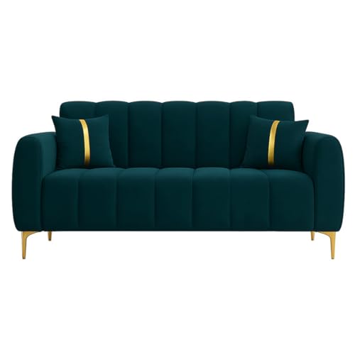 Image of Furny Harmon 5 Seater Fabric 3+2 Sofa Set (Greenish Teal) | Soft Velvet Fabric | Modern Design | Comfortable Seating | Living Room Furniture