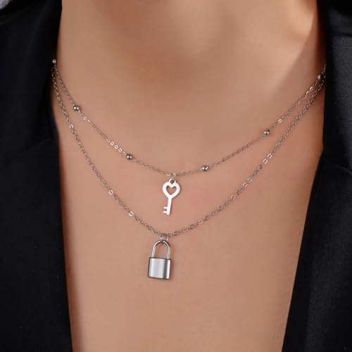Pendentif clé cœur argent collier cadenas idéal cadeau saint-valentin