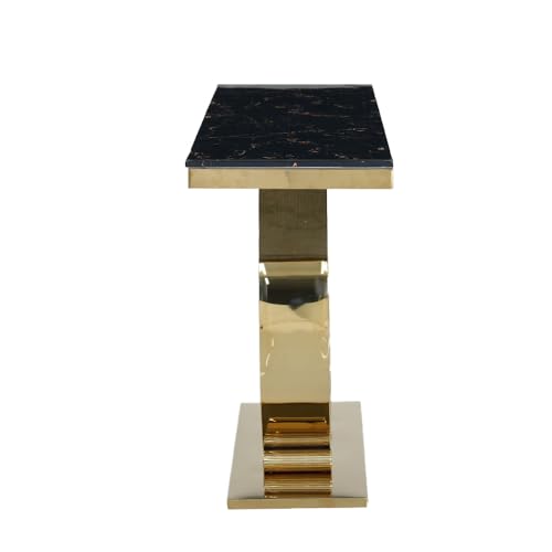 Image of Royaloak Zion Marble Console Table | Stainless Steel and Paper Marble | 150 kgs Weight Bearing Capacity | Water Based Finish | Small Console Table | Spacious Tabletop | Unique Base Design