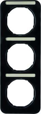 Cadre Hager R.1 vertical 3 postes noir brillant avec porte-étiquette