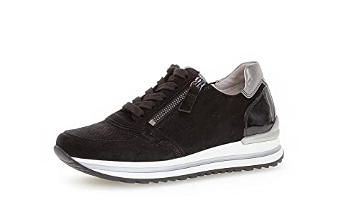 Gabor Damen Low-Top Sneaker, Frauen Halbschuhe,Komfortable Mehrweite (H),straßenschuhe,Strassenschuhe,schwarz/Grey(perf),40 EU / 6.5 UK