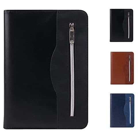 Gift for Men,SAYEEC A5 Executive Conference Folder Travel Portfolio Ringbinder Folio Zip Around PU Leather Loose Leaf Refillable Lined Paper Business Notebook Zipped Organiser with Calculator Cover