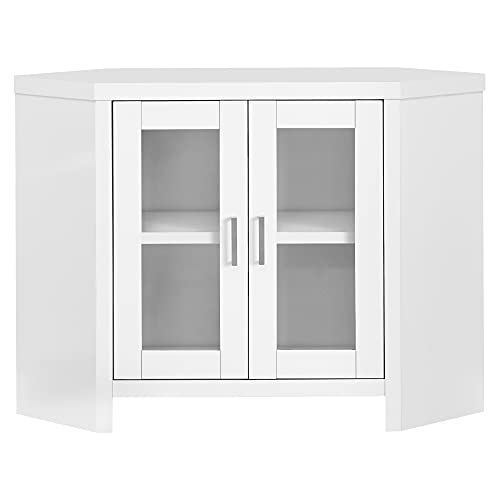 Monarch Specialties Stand-42 L/White Corner With Glass Doors Tv Stand #TOP1