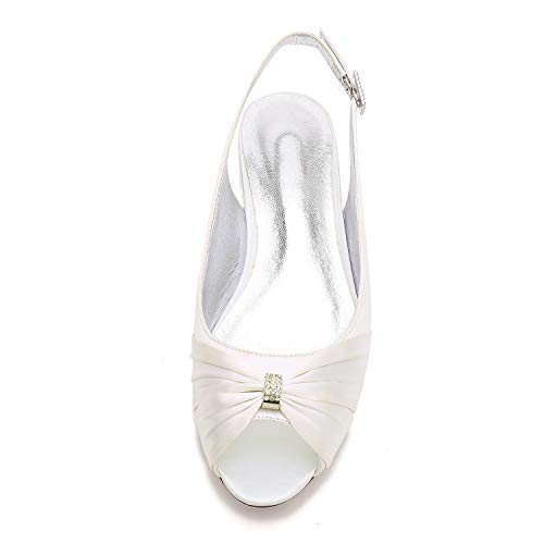 Llbubble Women Comfort Flat Satin Wedding Shoes Peep Toe Buckle Strap Bridal Evening Party Flats Shoes-Silver-8.5 #TOP3