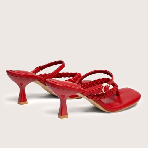 Women's Kitten Heels Open Toe Braided Strappy Heels Sexy Heeled Sandals Square Toe Thong Flip Flop 2 Inch Heel for Women4