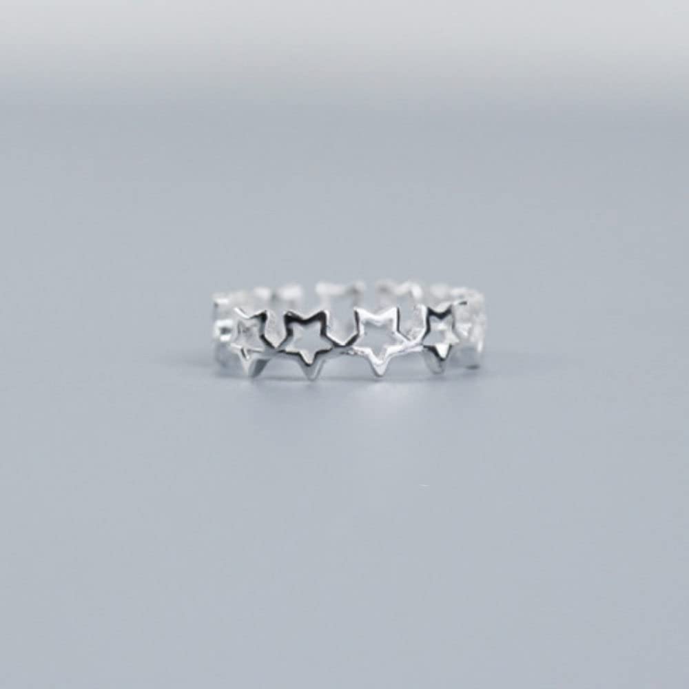 HGJH Verstellbarer Ring, S925 Sterling Silber Pentagramm Ring Verstellbare Ringe Durchbrochener Offener Ring Silber Daumenring Ewigkeitsring Hochzeit Charme Schmuck Geschenke Für Männer Mädchen Damen