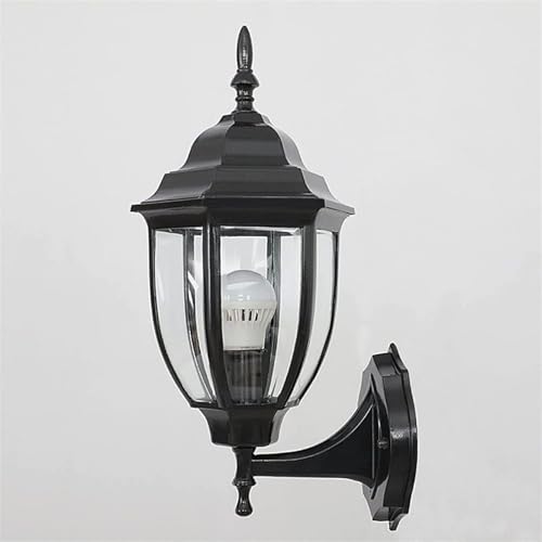 Aplique de linterna de vidrio tradicional Lámpara de pared de metal en V Compatible with exteriores Acabado negro mate impermeable Compatible with exteriores con luz de montaje en pared de vidrio tran