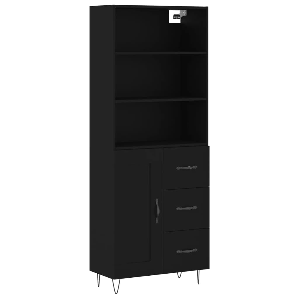Wysoki kredens czarny sklejka wysoka kredens z metalowymi drzwiami i nogami do organizacji domu 69,5x34x180 cm