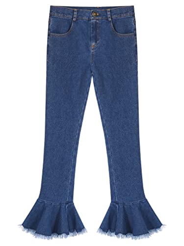 Kids Girls Flared Jeans Button Closure Raw Hem Bell-Bottoms Denim Pants with Pockets Casual Playwear3