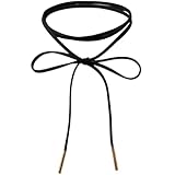 CALFOVERA Gargantilla Fina de Gamuza Sintética con Nudo de Lazo Gótico, Cadena de Cordón de Cuero PU Ajustable Negro, Collar de Cuerda Larga de Terciopelo, Cadena para el Cuello con Lazo de Tubo