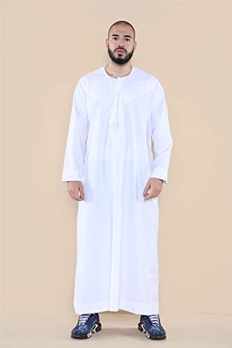 Mens Thobe Jubba Islamic Clothing Muslim Kaftan Emirati Omani Robe Arab Tassel3