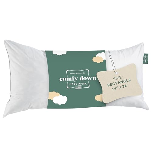 Image of ComfyDown 14x34 Throw Pillow Insert, Down & Feather Fill, 100% Cotton Cover, Made in USA - Premium Soft Lumbar Decorative Pillow Form Sham Stuffer for Bed, Sofa & Couch