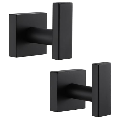 Angle Simple Bathroom Towel Hooks, Stainless Steel Robe Coat Hooks for Wall, Matte Black, 2 Pack