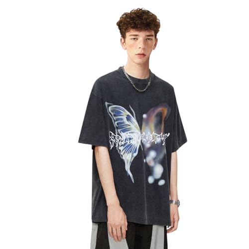 Aelfric Eden Mens Vintage Graphic Tees Y2K Irregular Butterfly Printed Tee Oversized Streetwear Casual T-Shirt3