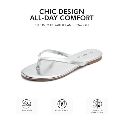 Image of Shoe Land Thong Flip Flops for Women, Memory Foam Flat Sandals, Lightweight Summer Slides, Non Slip Comfort Sandals for Beach, Travel and Everyday Wear