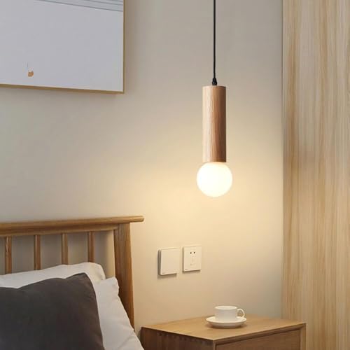 Lámpara de madera industrial para techos bajos con luz difusa 3