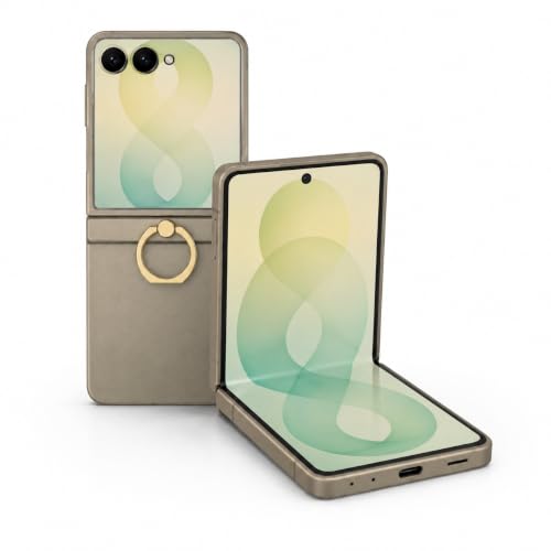 Amazon Basics Luxury Ring Holder & Kickstand Hard Case for Samsung Galaxy Z Flip 8 with Hinge Protection, Tempered Glass Front Screen Protector, and Anti-Fingerprint Matte Finish (Matte Gold)