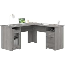 Bush Home Cabot 60W L Shaped Computer Desk with Storage in Modern Gray, 60-inch Corner Table with Drawers for Home Office Workspace