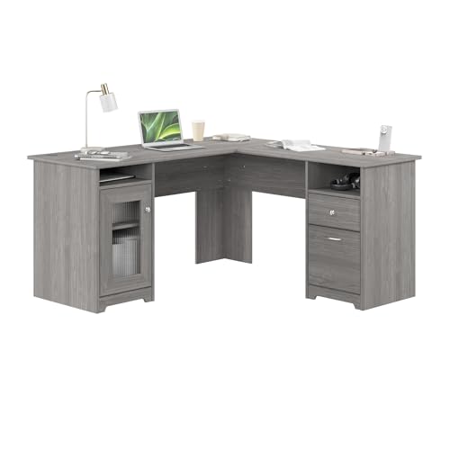 Bush Furniture Cabot L Shaped Computer Desk in Modern Gray | Corner Table with Drawers and Storage for Personal Home Office Workspace