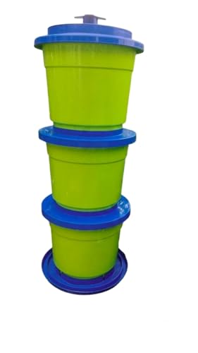 Image of PFC Composter Bin Set | Indoor Compost Bin for converting Kitchen Food Waste into Rich Plant Compost | 3 Bins with 3 Bricks of 900 Grams Each
