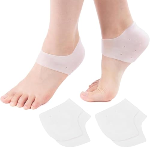 KIRZAX 2 Pares Taloneras Silicona, Protector de Talón y Tobillo, Taloneras Fascitis Plantar Tobilleras de Silicona Transpirables, para Comodidad y Alivio del Dolor(Blanco)