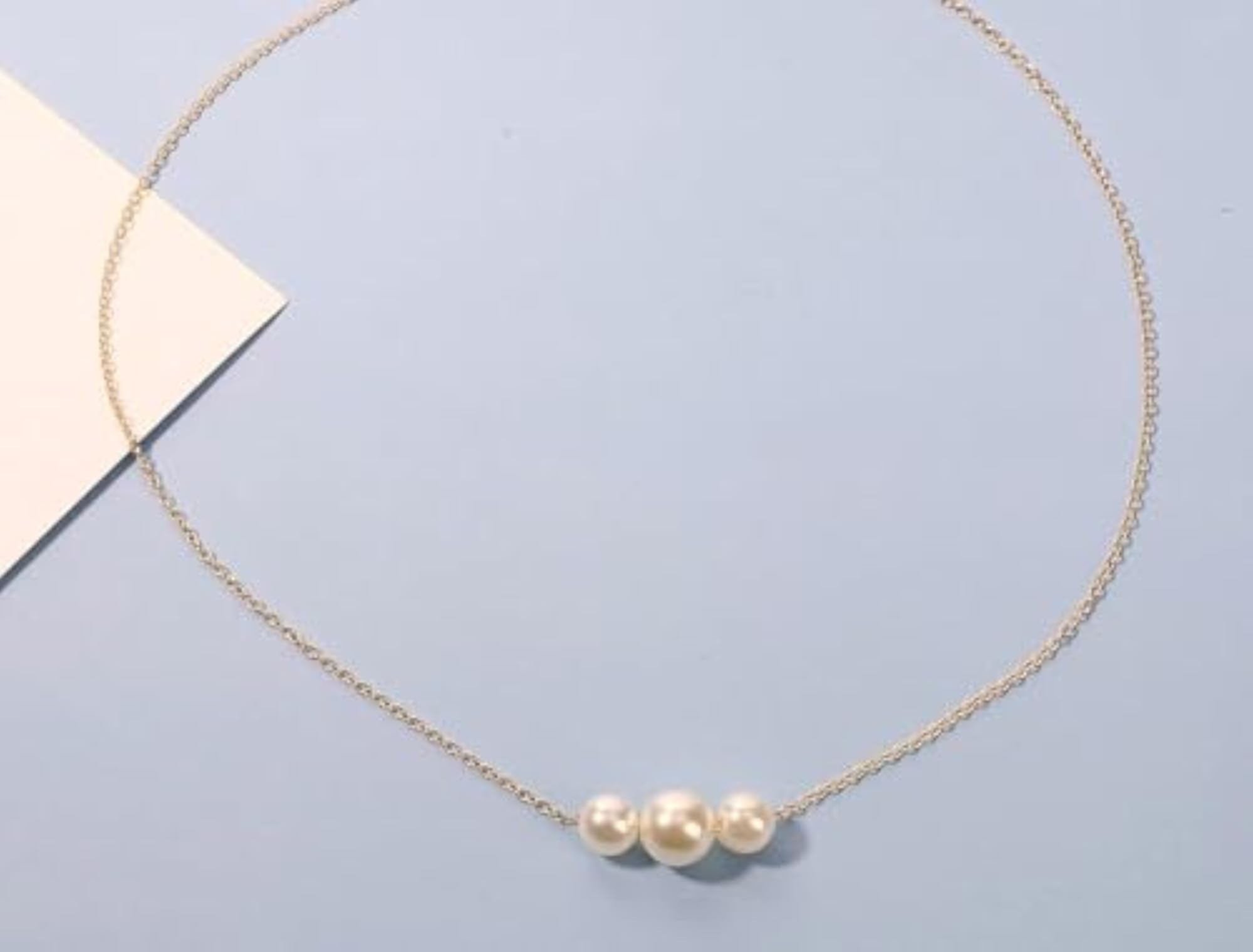 White Moti Pearls Necklace with Rose Gold Chain