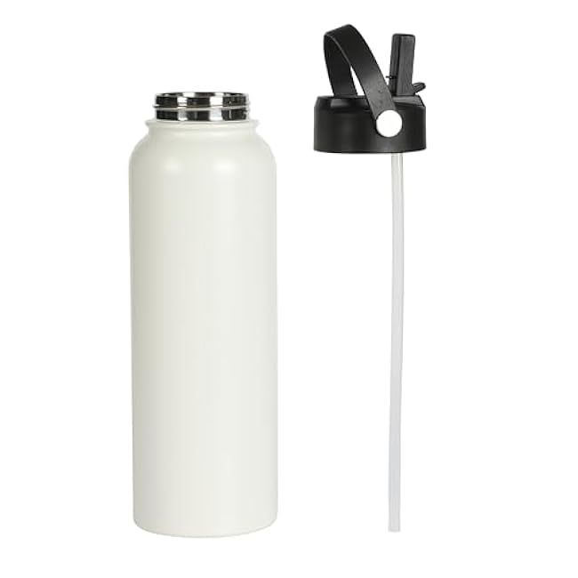 Gibson Home Marina Thermal Insulated 38 OZ Bottle W/Straw, Leak Proof, Vacuum Double Walled Stainless Steel Sports Flask W/Handle, BPA Free