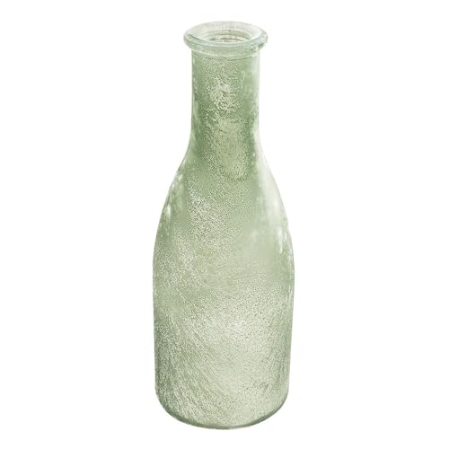 Ideen mit Herz Botella decorativa de primavera, jarrón para flores secas o hierbas, bricolaje, vintage, shabby chic, estilo rústico, diámetro 6 cm, 18 cm de alto (verde y blanco)