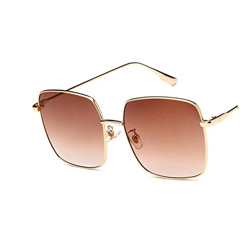 QXAGYUMB Sunglasses Large Women's Vintage Square Metal Frame Fashion Gradient Lens Sunglasses Women's UV400(Gold brown)