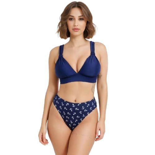 urge Nautical High-Waisted Anchor Print Bikini Bottom for Women | Navy Blue High-Rise Swimwear Bottom Only-picture-39