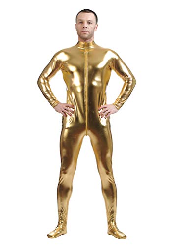 Yuanu Unisex Beschichtung Adhesive All Inclusive Ganzkörperanzug Onesies, Reißverschluss Vorne Haut Anzug Cosplay Anime Bühnen Performance Kostüm Zentai Gold XL