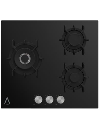 ALPHA Placa de Gas URANO ELITE Cristal Negro. Encendido Automático, Wok, Parrillas de Fundición. **Alta Gama**
