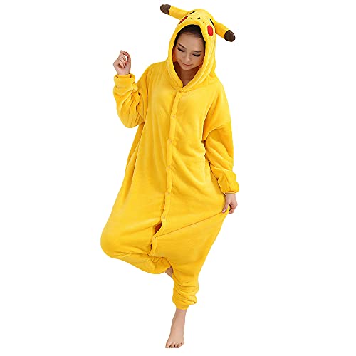 Plus Size Onesies Women, Fleece Onesies for Women - Hoodie Footie Pajamas Adult, Zip Front (Medium) Yellow