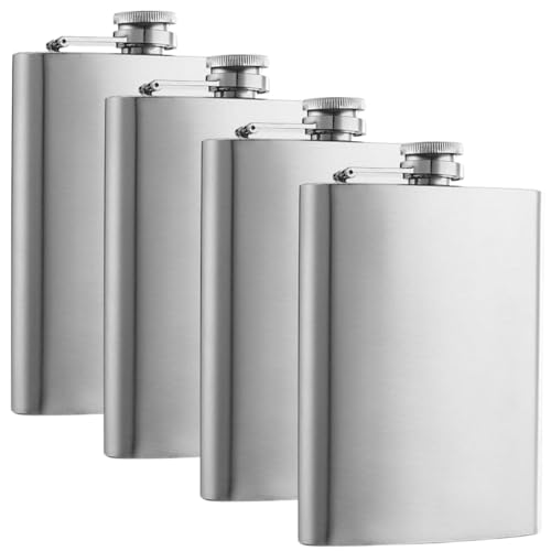LDHHYH 4PCS 7oz Hip Flask, Stainless Steel Hip Flasks for Men Women, Portable Pocket Flagon Whisky Hip Flask, Leak-Proof Alcohol Flask for Climbing Camping Barbecue Party, Silver