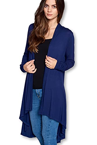 Women Long Duster Maxi Casual Soft Viscose Made from Bamboo Cardigan Lounge Sweater - Made in USA (X-Large, Navy)