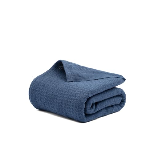 Salt Earth 100% Cotton Waffle Blanket, King Size 106"x92" – Lightweight All Season Throw Blanket for Couch, Bed & Bedroom, Soft Modern Cozy Cotton Blanket (Navy)