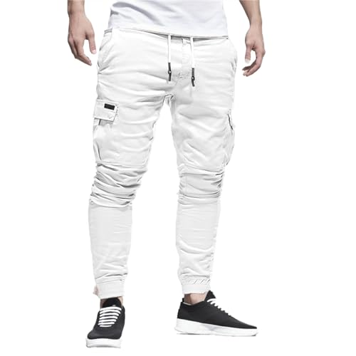 Sweatpants for Men Fashion Personalized Casual Solid Color Tie Multi-Pocket Drawstring Cargo Pants Trousers