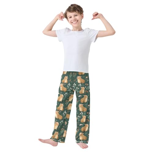 Boys' Pants Brown Capybaras Flower Long Bottoms Jogger Pants Elastic Waist Trousers with Pockets S-XL2