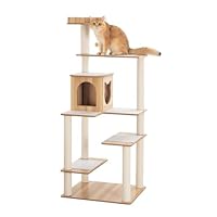 Amazon | なになにLife キャットタワー 木製 据え置き ＼滑り止め