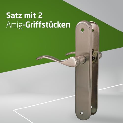 Amig - 2er Set Türgriffe | Funktionelle und ergonomische Kurbel | ovale Stahlplatte und Zamak-Griff | Silber matt | ohne Schlüsselring | 237 x 40 x 55 mm