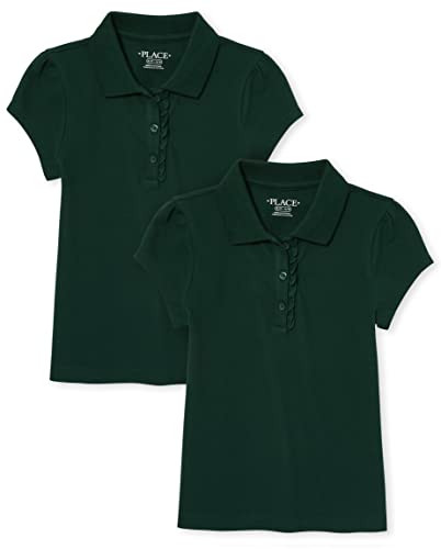 The Children's Place Girls Short Sleeve Ruffle Pique Polo,Spruceshad 2 Pack,L (10/12)