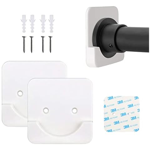 2 Pack Shower Curtain Rod Mount Holder, Durable Wall Mount Ultra Strong Fixation Shower Rod Holder, Rod Retainer, come with 3M Adhesive and Screw(Shower Curtain Rod Not Included) (White) Cover