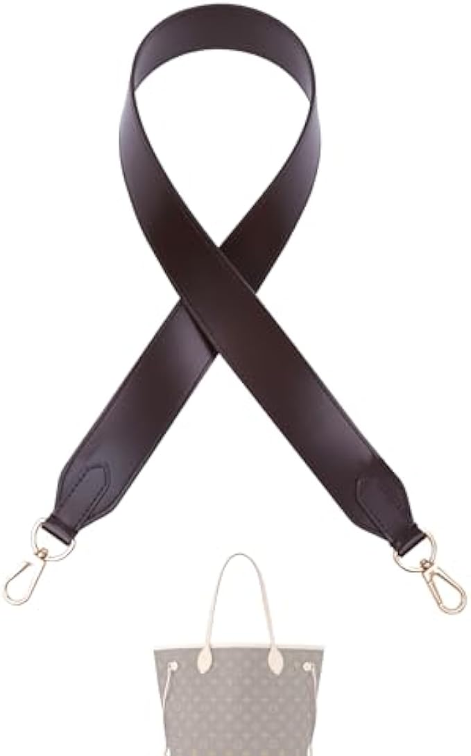 Vachetta Leather Strap for LV Neverfull bag,Double Sided Usable Cowhide Crossbody Purse Strap for Handbag 【1.6inch wide 25.6inch long, Glossy Brown】
