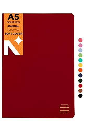 Image of NEORAH - A5 Checked Notebook (Square Ruling) SOFT COVER | Organiser REFILL | 110 GSM | 160 pages (Size 21 cm x 14.8 cm) Planner Journaling Writing Note Taking Diary, Travellers Journal- Red
